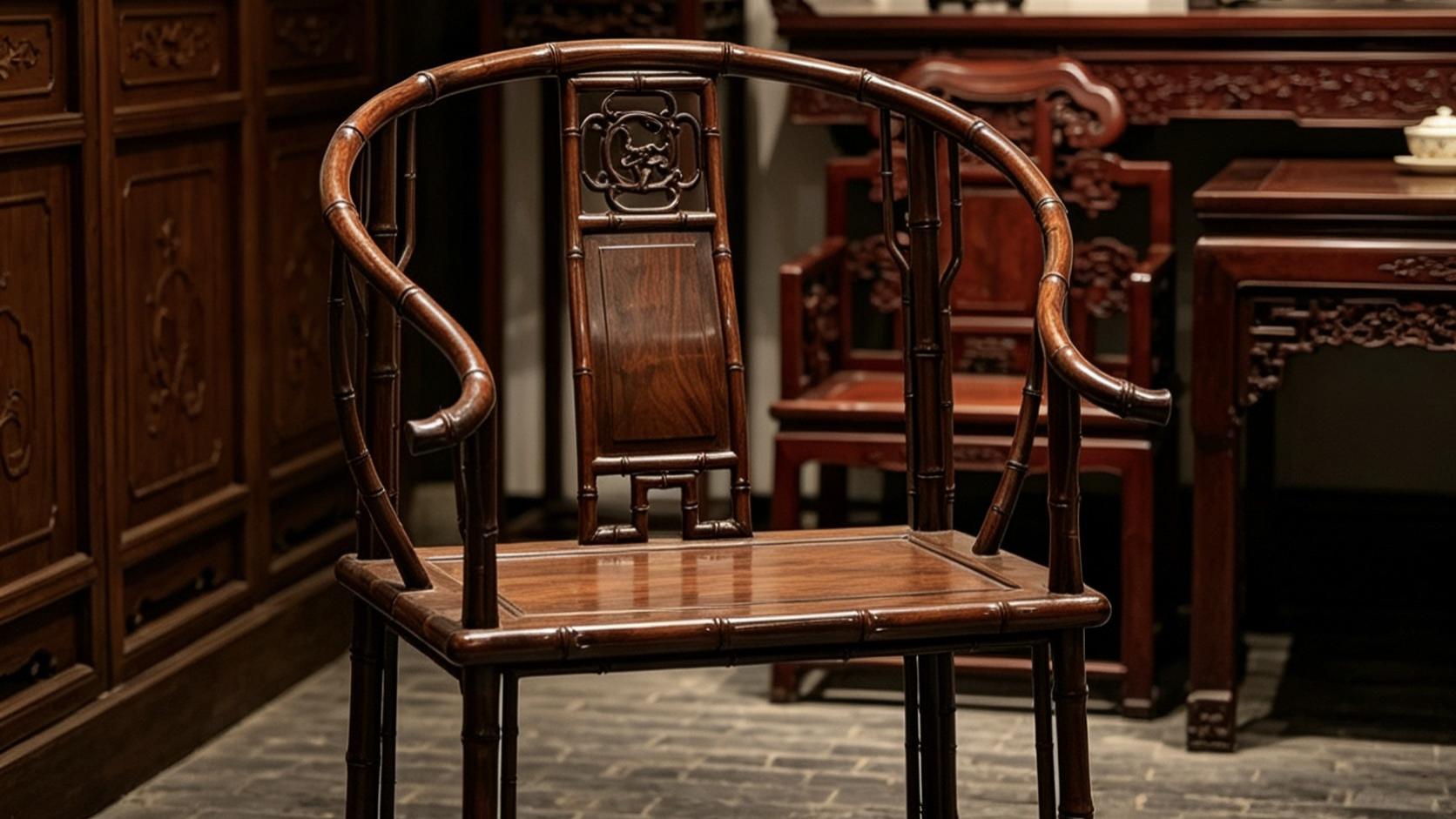 清雅高洁，大红酸枝，竹节圈椅三件套