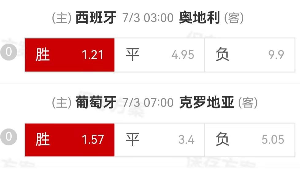 {一脚球}竞彩推荐：西班牙VS奥地利+葡萄牙VS克罗地亚