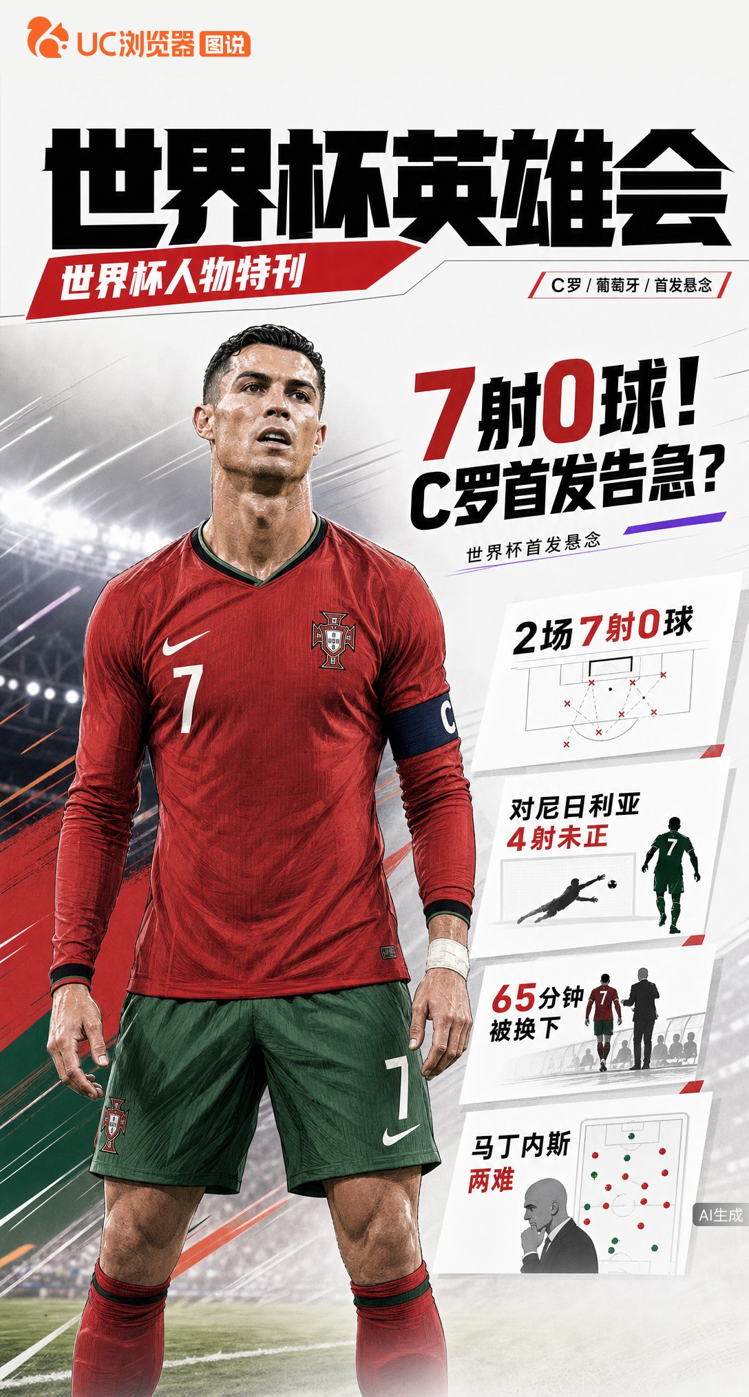 41岁C罗热身7射0球，状态告急还能首发世界杯？