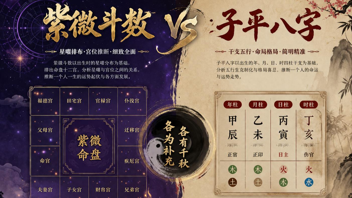 同是传统星命文化，紫微斗数与子平八字的核心区别是什么？