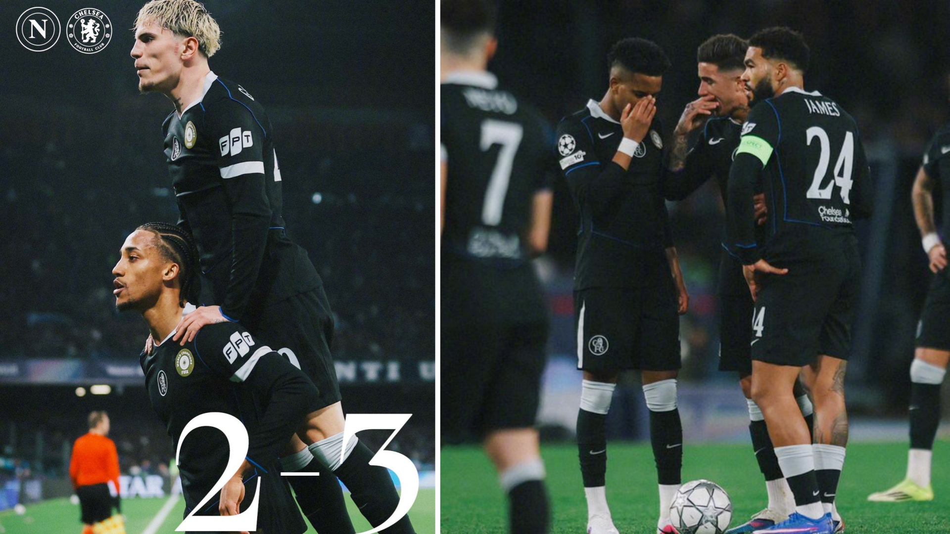 欧冠：切尔西客场3-2送那不勒斯出局，蓝军排名第6位直通16强。
恩佐点射建功，