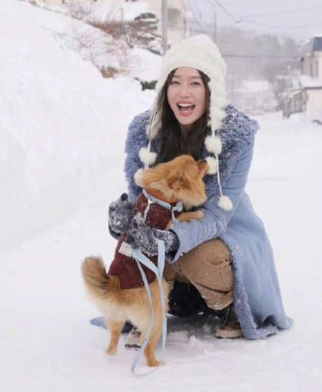 冬日写真的秦岚温柔大方，氛围感满满