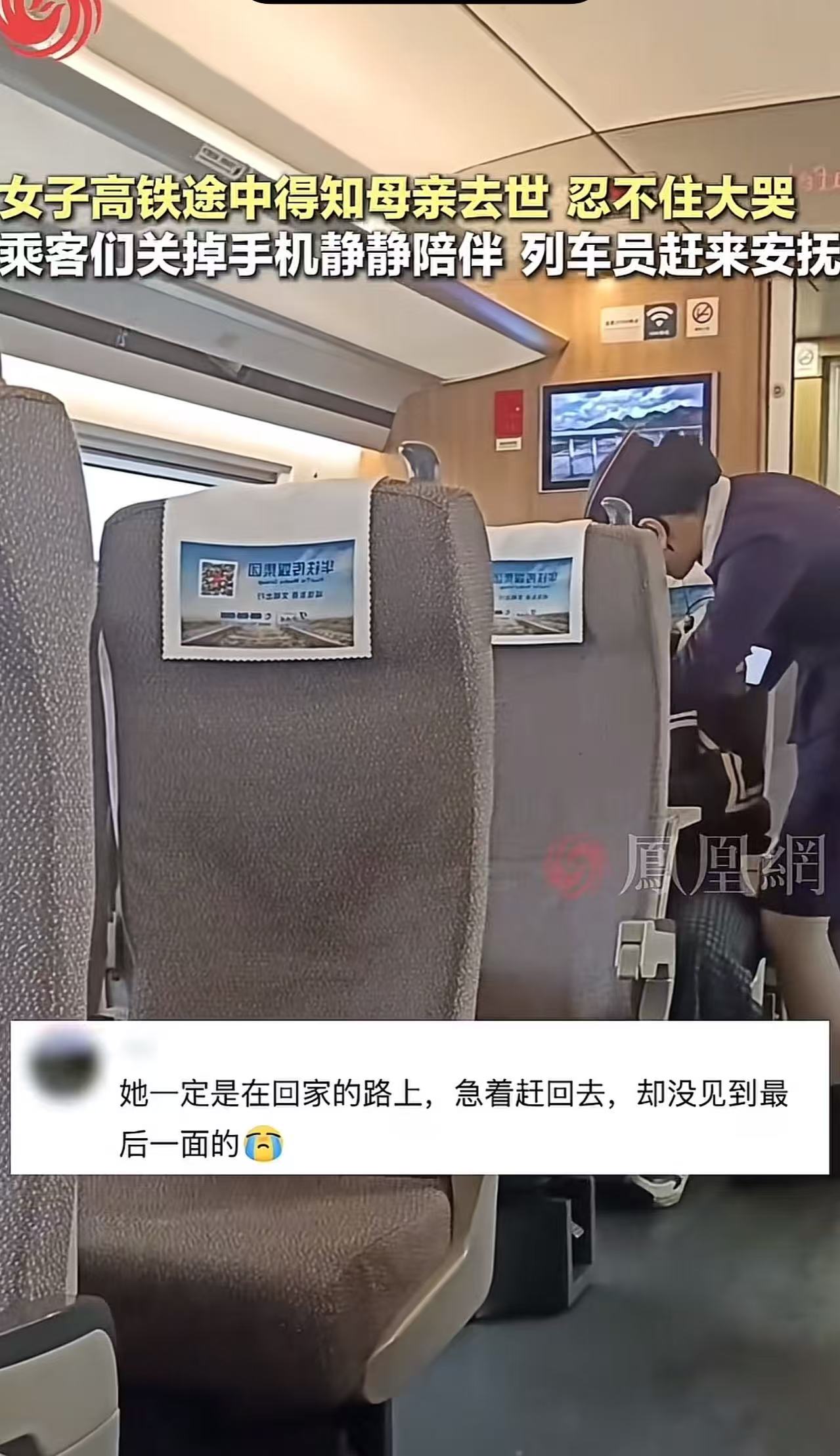 “我妈妈没了！”女子高铁途中得知母亲去世，忍不住大哭，乘客们关掉手机静静陪伴，列