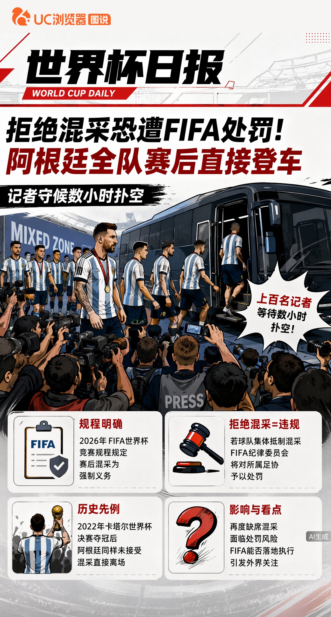 拒绝混采恐遭FIFA处罚！阿根廷全队赛后直接登车，记者守候数小时扑空