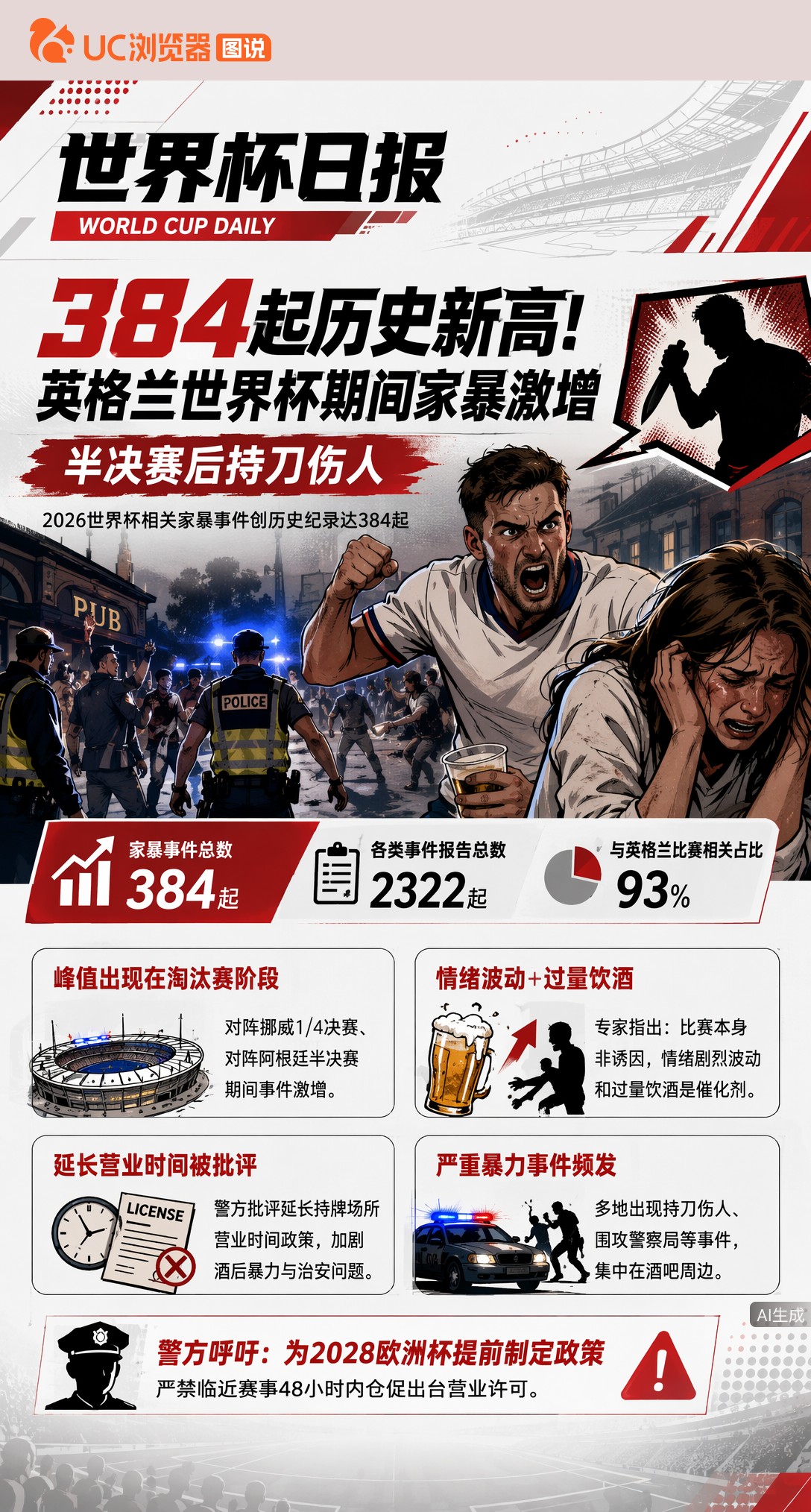 384起历史新高！英格兰世界杯期间家暴激增，半决赛后持刀伤人