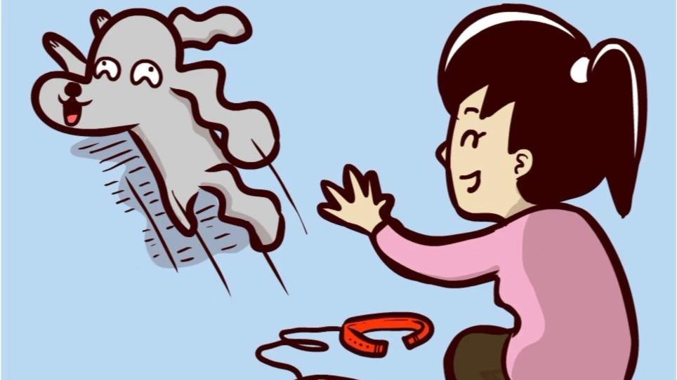 牵着孩子的手，远离没牵绳子的狗