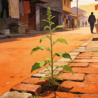 路边砖缝待花开