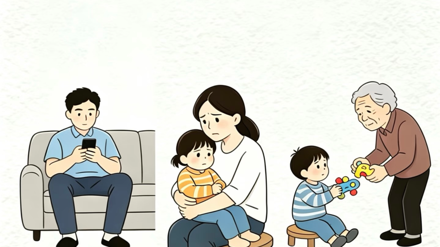 缺位的爸，焦虑的妈。越位的老人