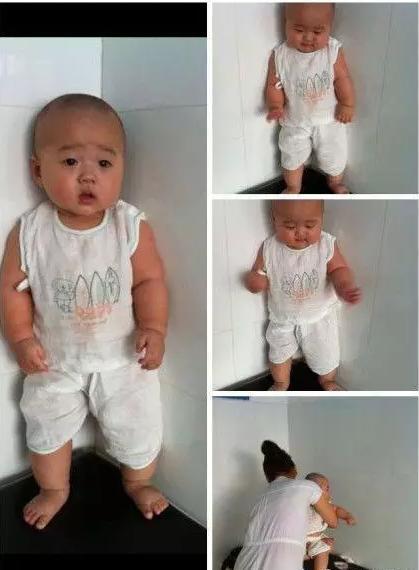 小宝宝怕打针躲墙角雷倒医生叔叔, 无辜表情惹人爱