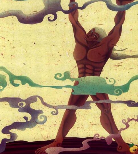 并没有上天和大地的说法,这个时候一个巨人诞生了,那就是盘古,他举起