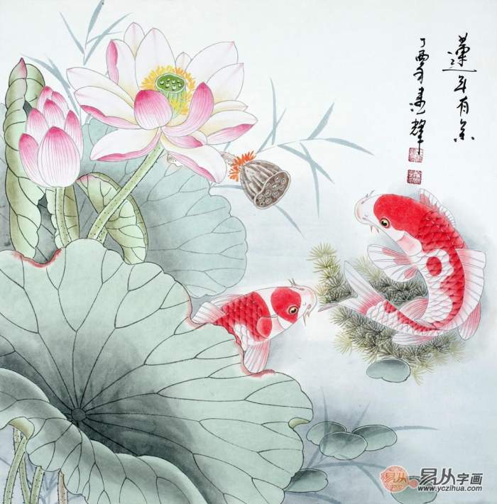 王建輝荷花鯉魚圖《連年有餘》作品來源:易從網