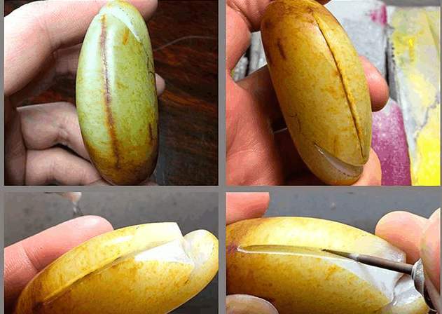 顶部竖裂, 侧面横切裂, 背面网状裂, 这块和田白玉独籽还有救吗?