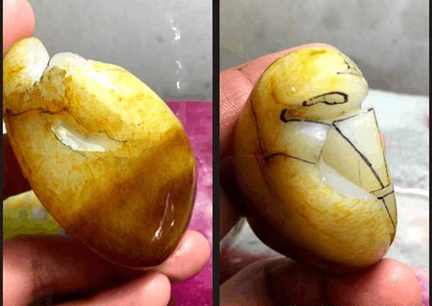 顶部竖裂, 侧面横切裂, 背面网状裂, 这块和田白玉独籽还有救吗?