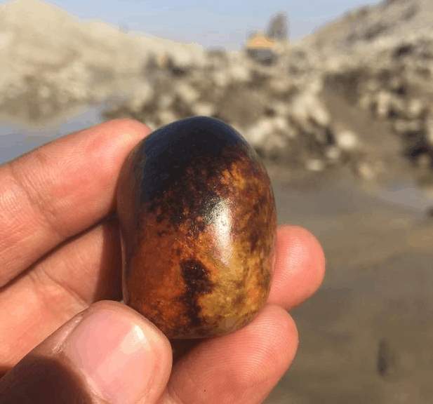 这个地方是长久缺水的老河滩, 皮色却是和田玉中的佼佼者