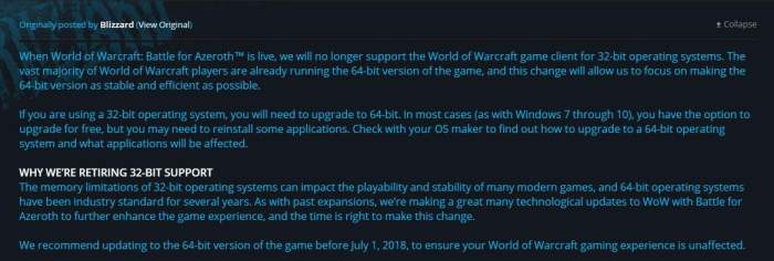 魔兽世纪和32位系统说再见 更新后不再支持-赛博游戏加速器-网游加速器 魔兽世纪和32位系统说再见 更新后不再支持-赛博游戏加速器-网游加速器