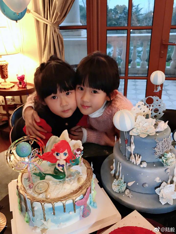 陆毅为女儿小叶子庆生, 两姐妹简直就是复制粘贴