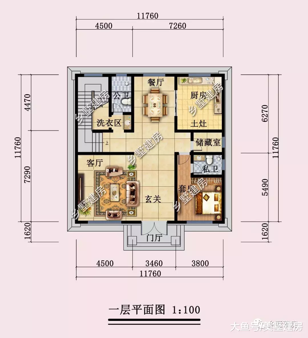 11.76X11.76米三层欧式别墅，保留土灶设计，生活美滋滋！