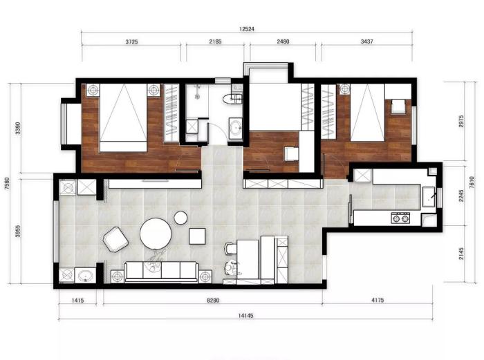 [装修案例]110平米三室两厅现代轻奢风格效果图 你也能拥有的品质生活