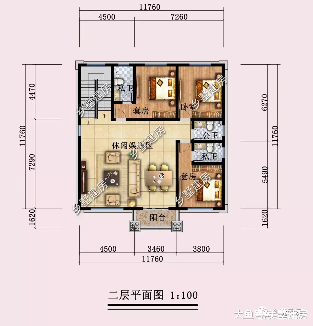11.76X11.76米三层欧式别墅，保留土灶设计，生活美滋滋！