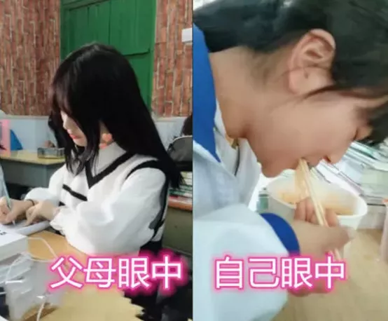 「」父母眼中的学校VS我眼中的，忍了宿舍和校服，食堂的差距怎么忍！