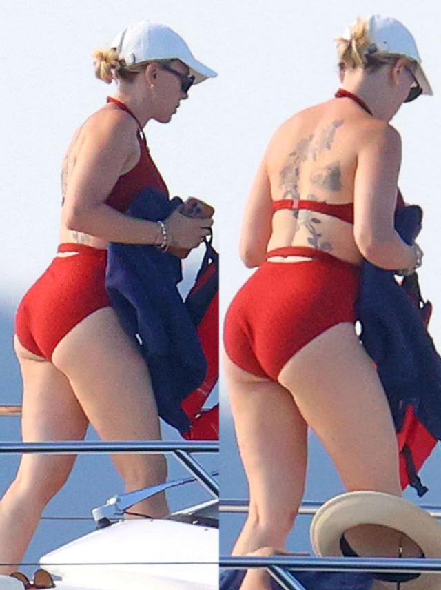 斯嘉丽|秀肉乎乎的后背，37岁“寡姐”斯嘉丽现身海边！