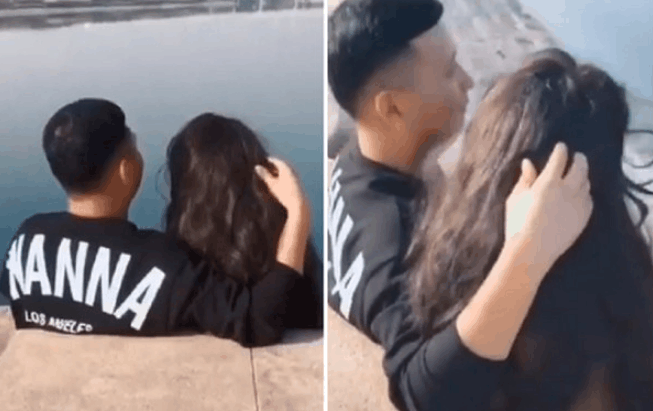 远远看见一对情侣在湖边看风景, 结果走过去一看, 笑喷了