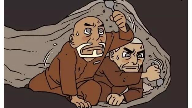 搞笑漫画:两囚犯用勺子挖地道,成功越狱,却碰上百年扩建