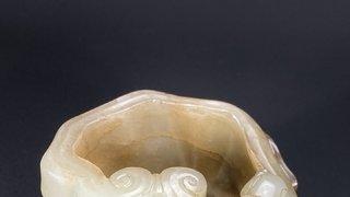 水盂|明 和田玉籽料  白玉 仙童灵芝形 笔洗 水盂