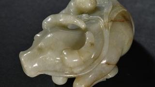 |清代 和田玉童子戏牛摆件