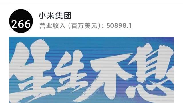 小米科技|4年提升超过200位！小米再次位居世界500强榜单，排名第266位