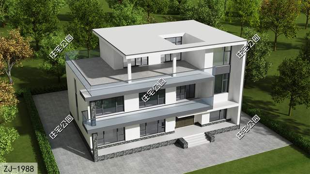 17×10米带大主卧的三层现代别墅，“L”型大露台和落地窗更配