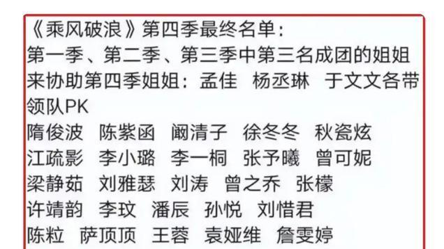 李小璐|网爆《浪姐4》嘉宾名单，孟佳杨丞琳于文文回归，李小璐惹争议