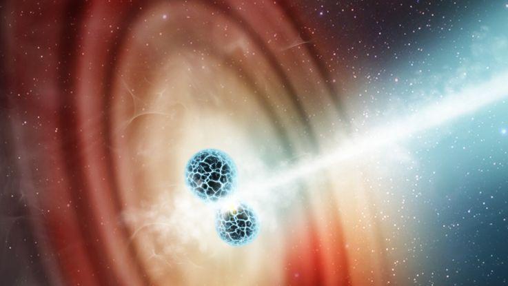 从碰撞的中子星喷出的物质似乎打破了光速