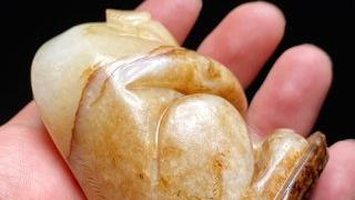 和田玉籽料|宋 和田玉籽料 白玉 沁色 玉熊 摆件 把件