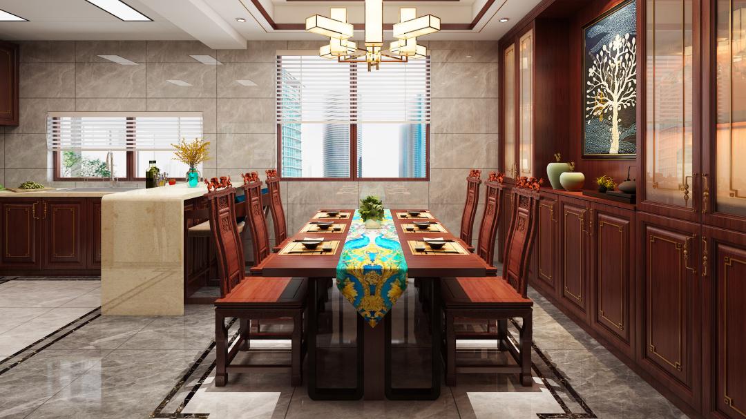 【鲁班装饰】滇池星城265m2中式风格 锦上添花的美感