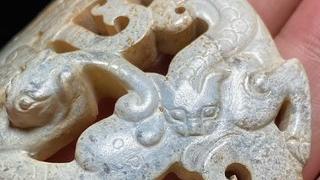 |战国 和田玉 鸡骨白 螭龙纹 玉珮 挂件