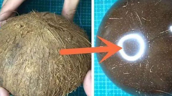 椰壳|教你如何把没用的椰子壳磨成镜子用