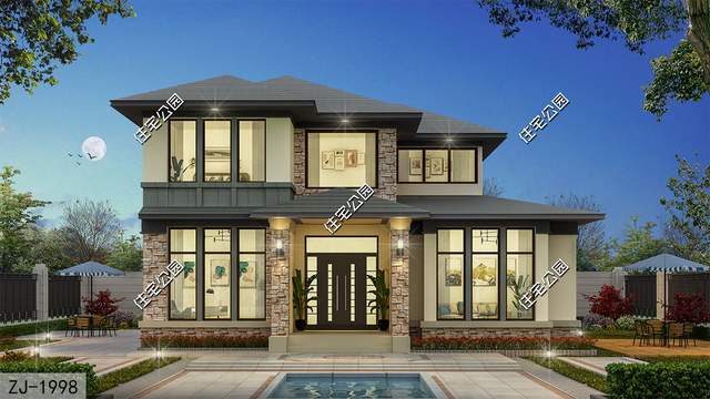 13×10米带豪华套卧的二层现代别墅，左右小窗设计保护家人隐私