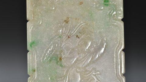 翡翠|清代 老翡翠童子举莲牌