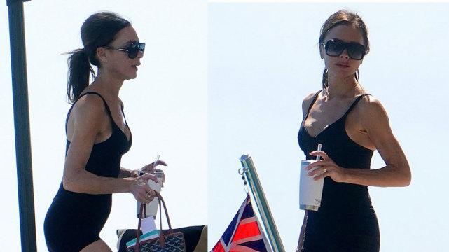 小姐姐|48岁贝嫂穿“摔跤服”乘游艇，坐在丈夫面前挺放飞，精瘦却也松弛