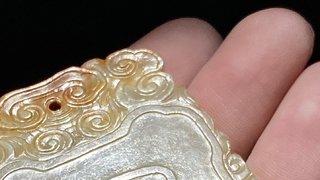 和田玉籽料|明 和田玉籽料 太狮少狮 玉牌 挂件