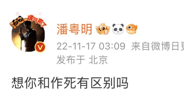 潘粤明|潘粤明凌晨发文，想你和作死有区别吗，工作人员：一见雨绮误终身