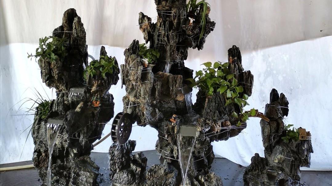 英石假山鱼池堆砌设计 英石室内庭院小假山流水景观风景打造