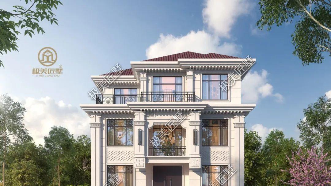 11.5X9米，开间大进深小别墅这样设计，红白配色大气典雅