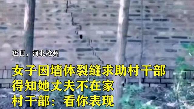 女子因墙体裂缝求助村干部，得知她丈夫不在家，村干部：看你表现