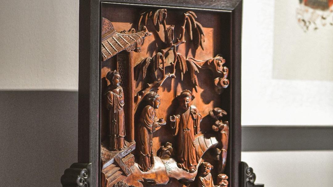 冰种翡翠|古典雅致，黄杨木衣锦还乡图，文房台屏