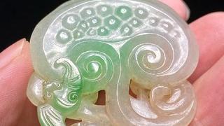 冰种翡翠|清乾隆 老坑冰种翡翠 福寿如意 灵芝纹 挂件 把件