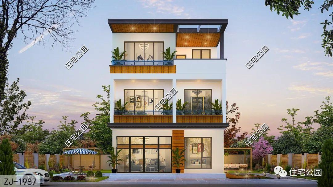 8×13米小面宽的三层现代别墅，东西墙做无窗设计