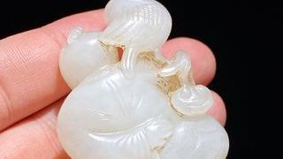 翡翠|清 和田玉白玉 持鸟童子 童子戏鸟 把件