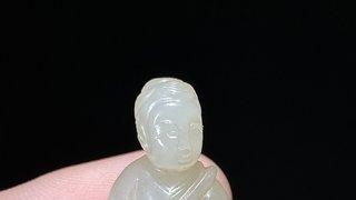 和田玉籽料|宋 和田玉籽料 白玉 凤阳婆戏猴 把件